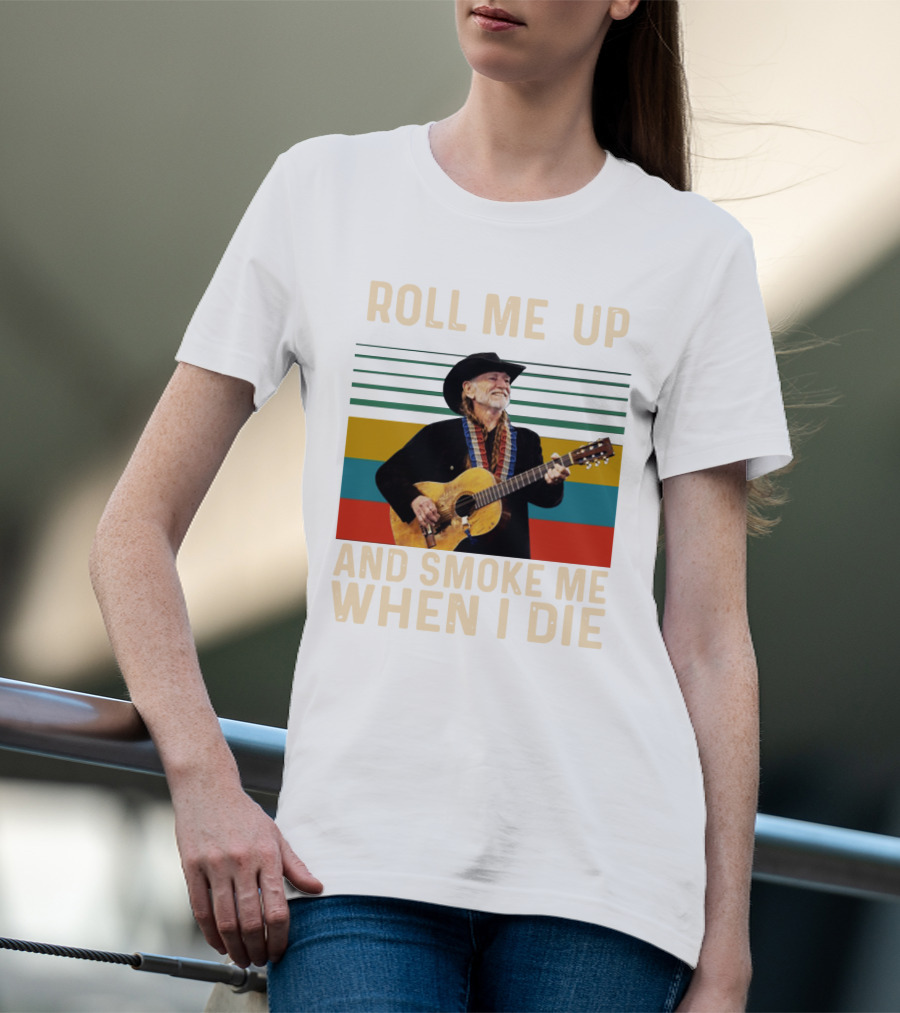 Roll Me Up And Smoke Me When I Die Cowboy Guitar Vintage Stripes T-Shirt