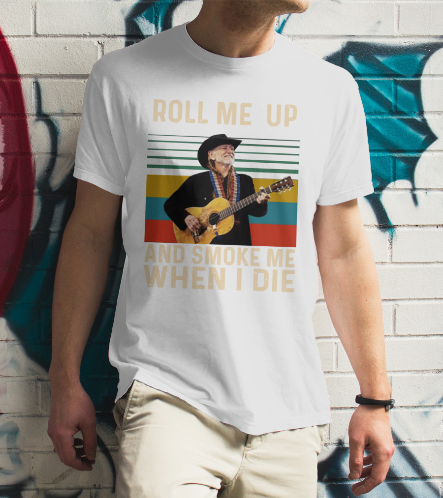 Roll Me Up And Smoke Me When I Die Cowboy Guitar Vintage Stripes T-Shirt