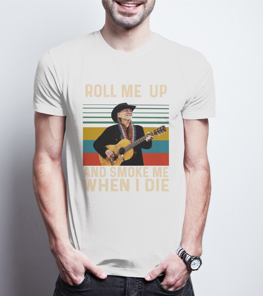 Roll Me Up And Smoke Me When I Die Cowboy Guitar Vintage Stripes T-Shirt