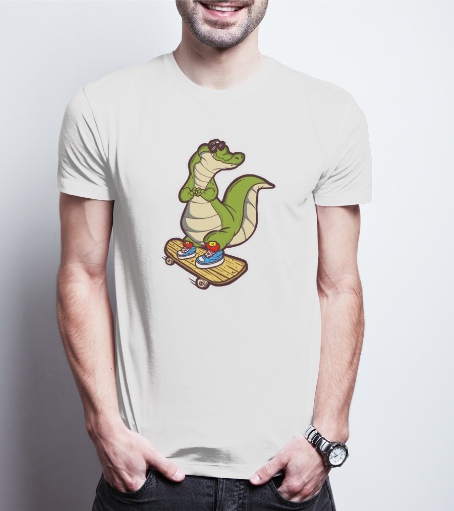 Crocodile Skates On Skateboard With Sneakers And Sunglasses T-Shirt