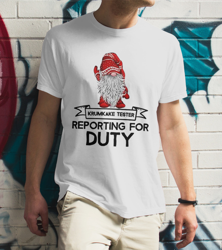 Krumkake Tester Reporting For Duty Christmas Gnome Festive Red Hat T-Shirt