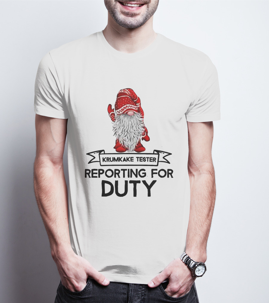 Krumkake Tester Reporting For Duty Christmas Gnome Festive Red Hat T-Shirt