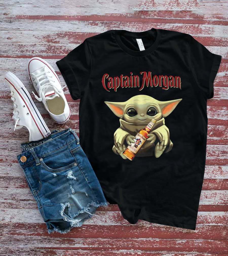 Captain Morgan Baby Yoda Holding Rum Bottle T-Shirt