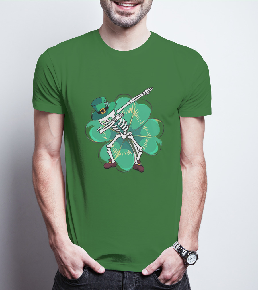 St Patrick's Day Skeleton Dabbing Leprechaun Clover T-Shirt
