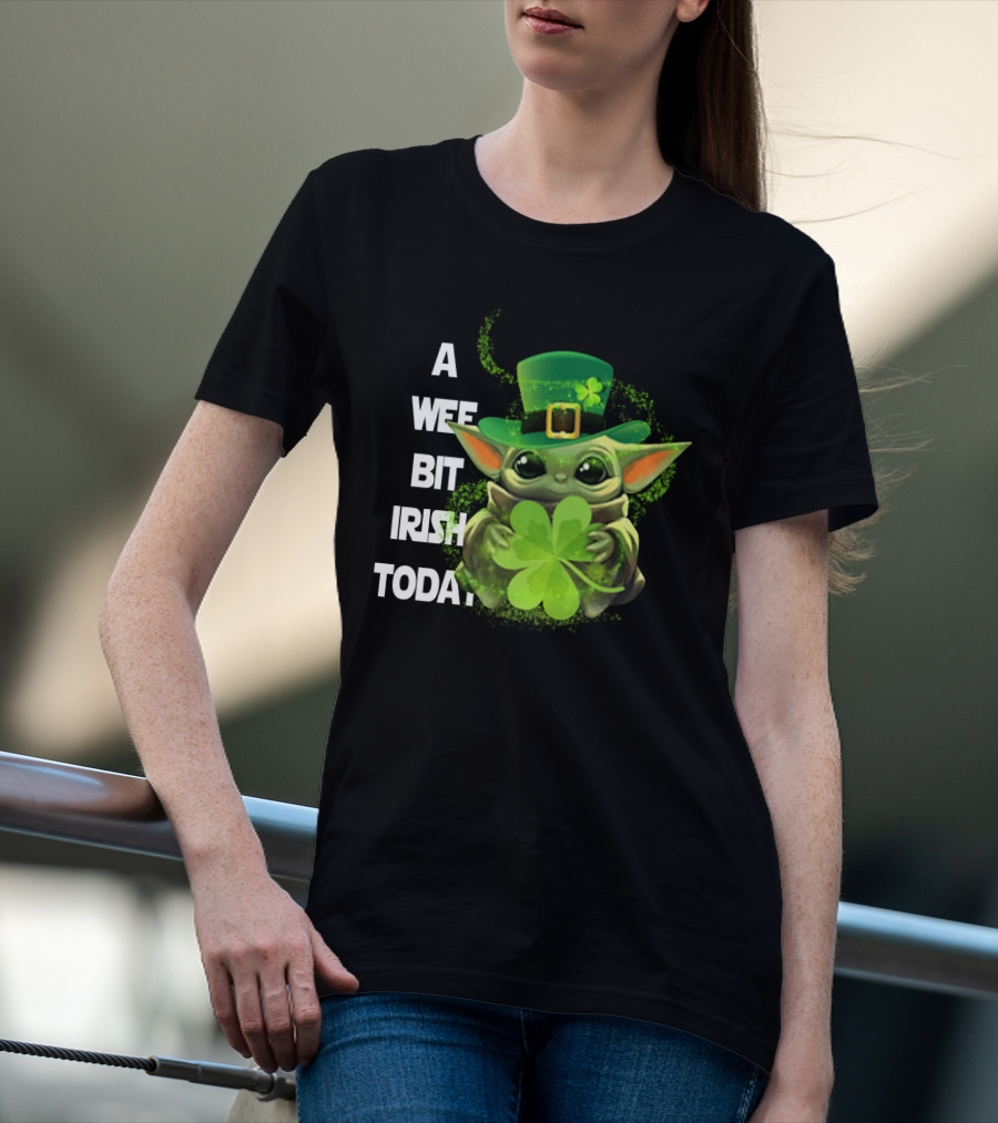 Baby Yoda A Wee Bit Irish Today Shamrock Fedora T-Shirt
