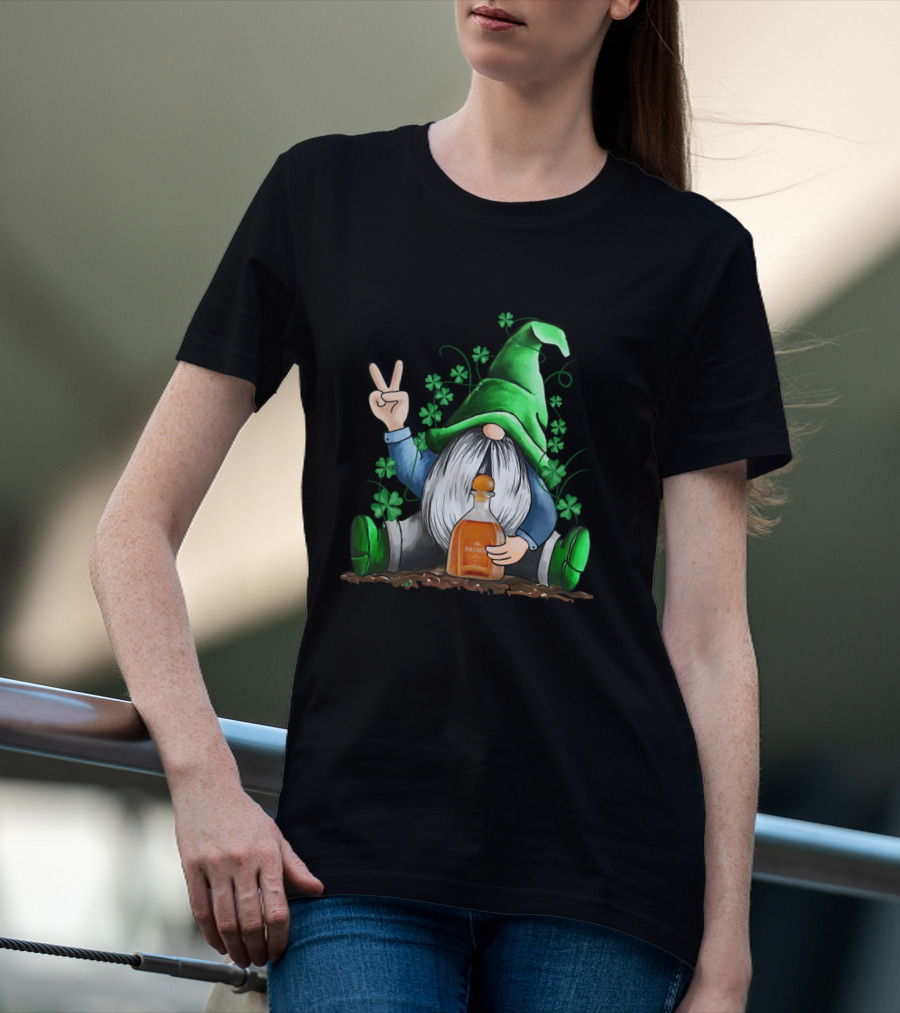 Patron Bottle Hug By Irish Gnome With Shamrocks For St Patrick's Day T-Shirt