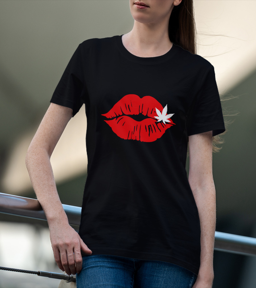 Red Lips Cannabis Weed Leaf T-Shirt