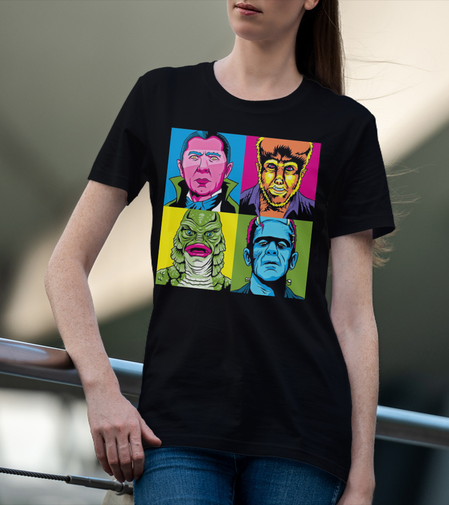 Dracula Frankenstein Wolfman Creature Horror Pop Art Icons T-Shirt