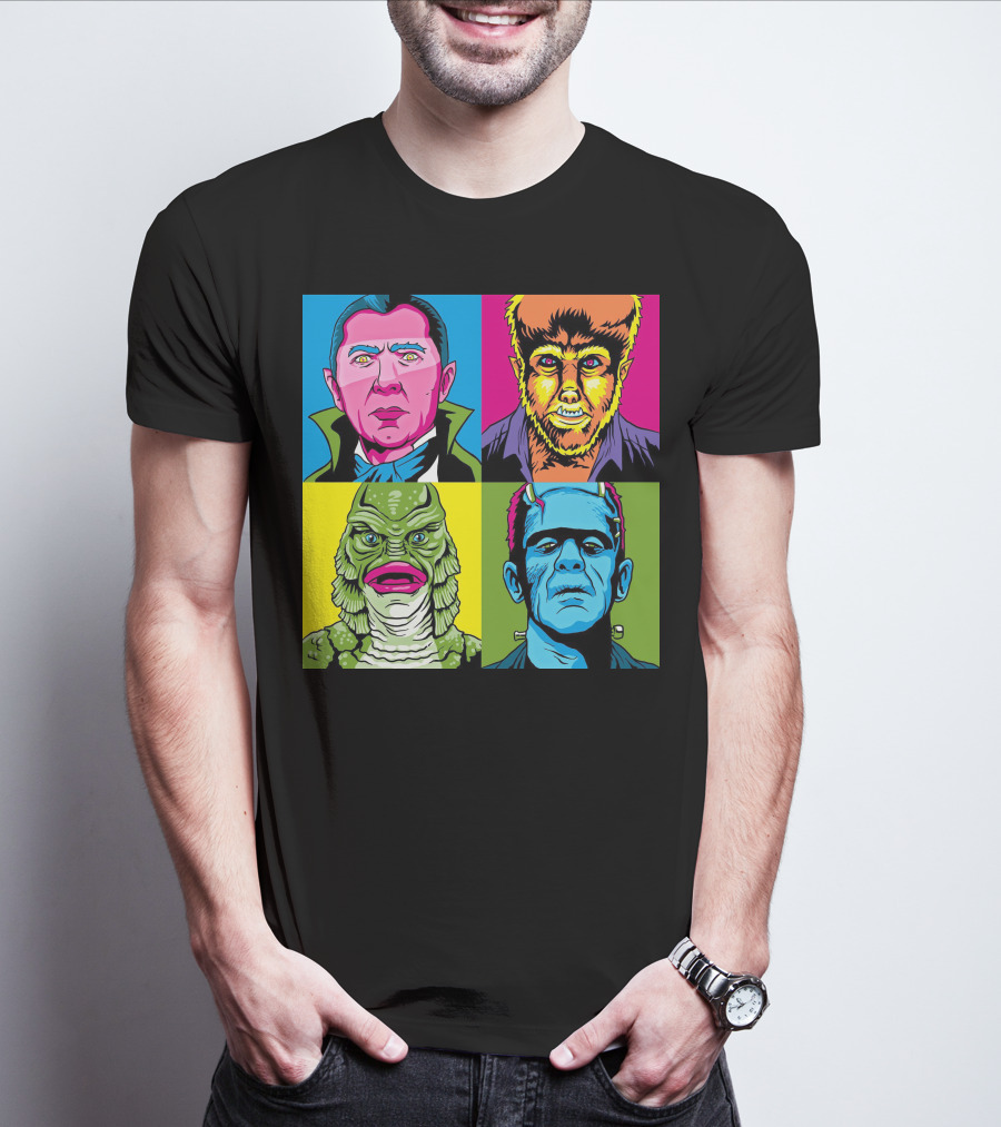 Dracula Frankenstein Wolfman Creature Horror Pop Art Icons T-Shirt