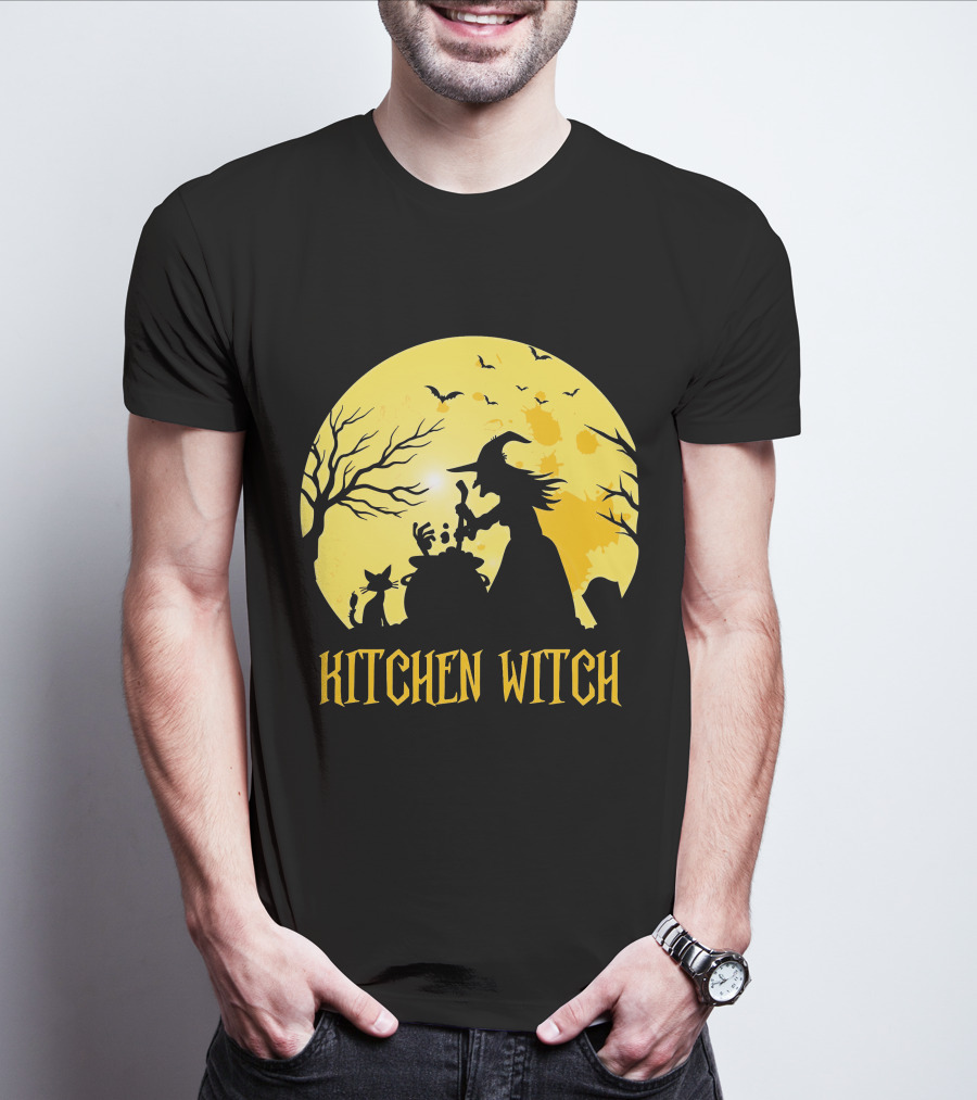 Kitchen Witch Halloween Silhouette Moon Cooking Potion T-Shirt