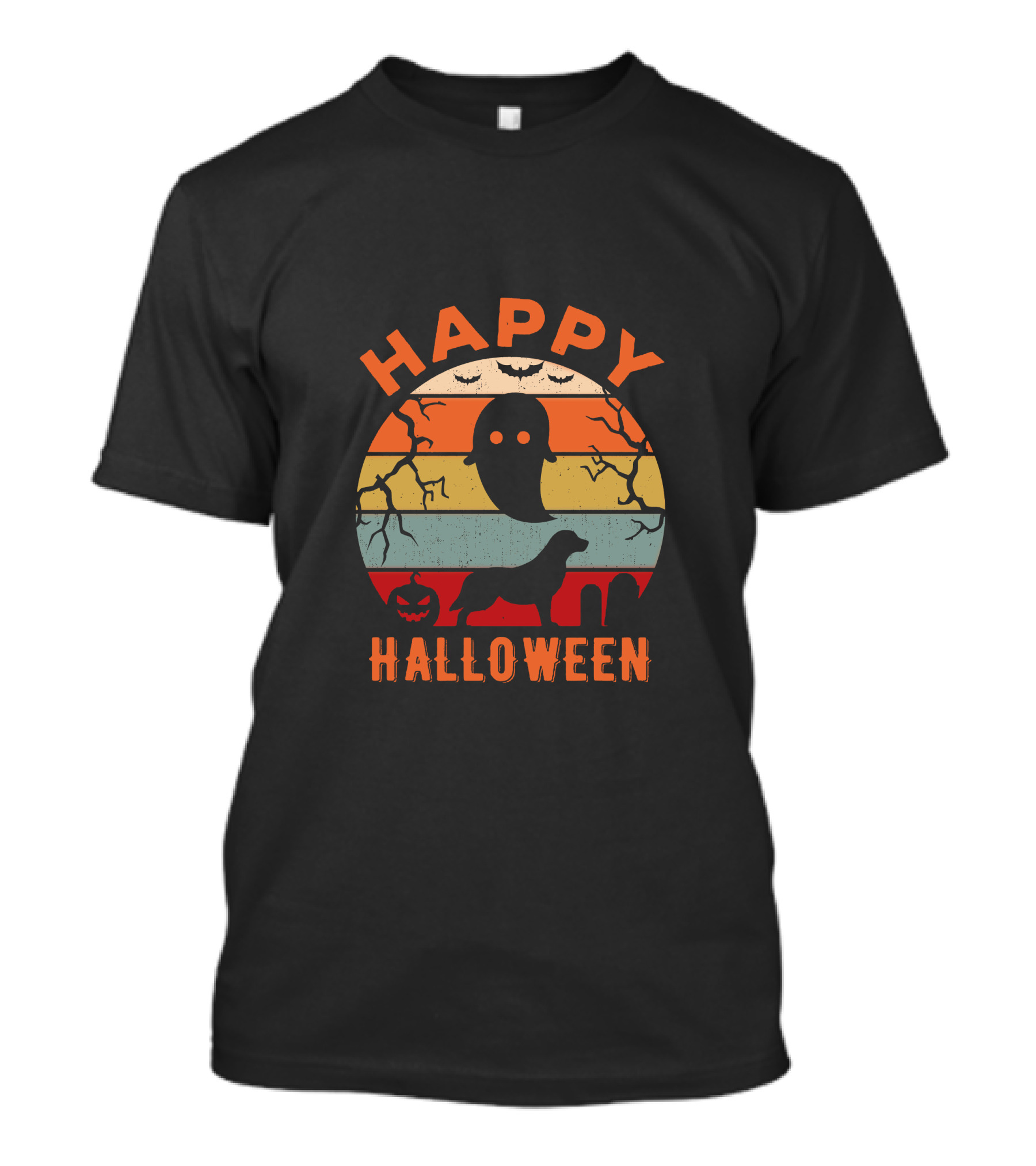 Happy Halloween Retriever Ghost Pumpkin Stripes T-Shirt