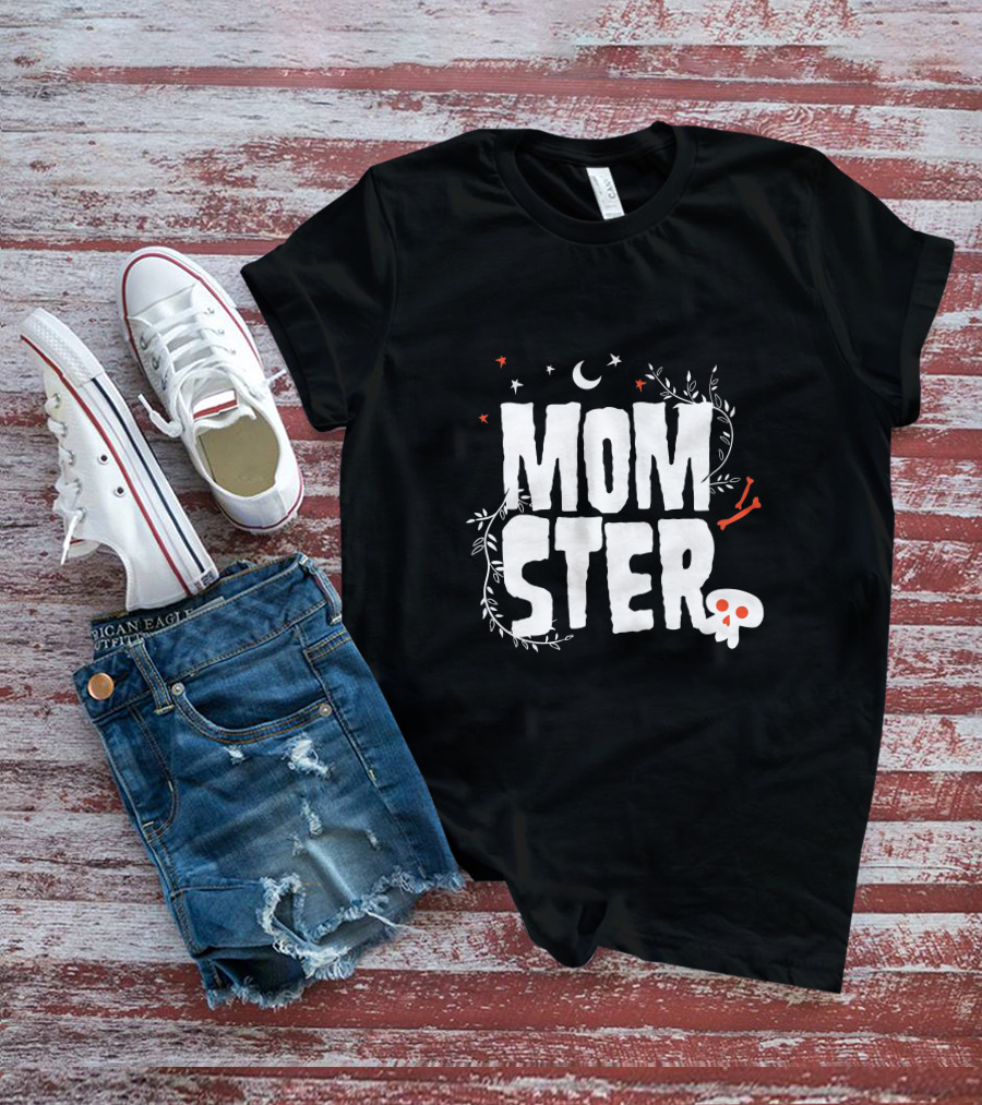 MOMSTER Halloween Mother Monster With Skull Moon And Stars T-Shirt
