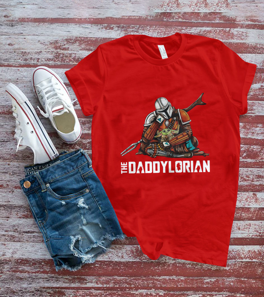 The Daddy Lorian Star Wars Mandalorian With Baby Yoda Grogu Hugging T-Shirt