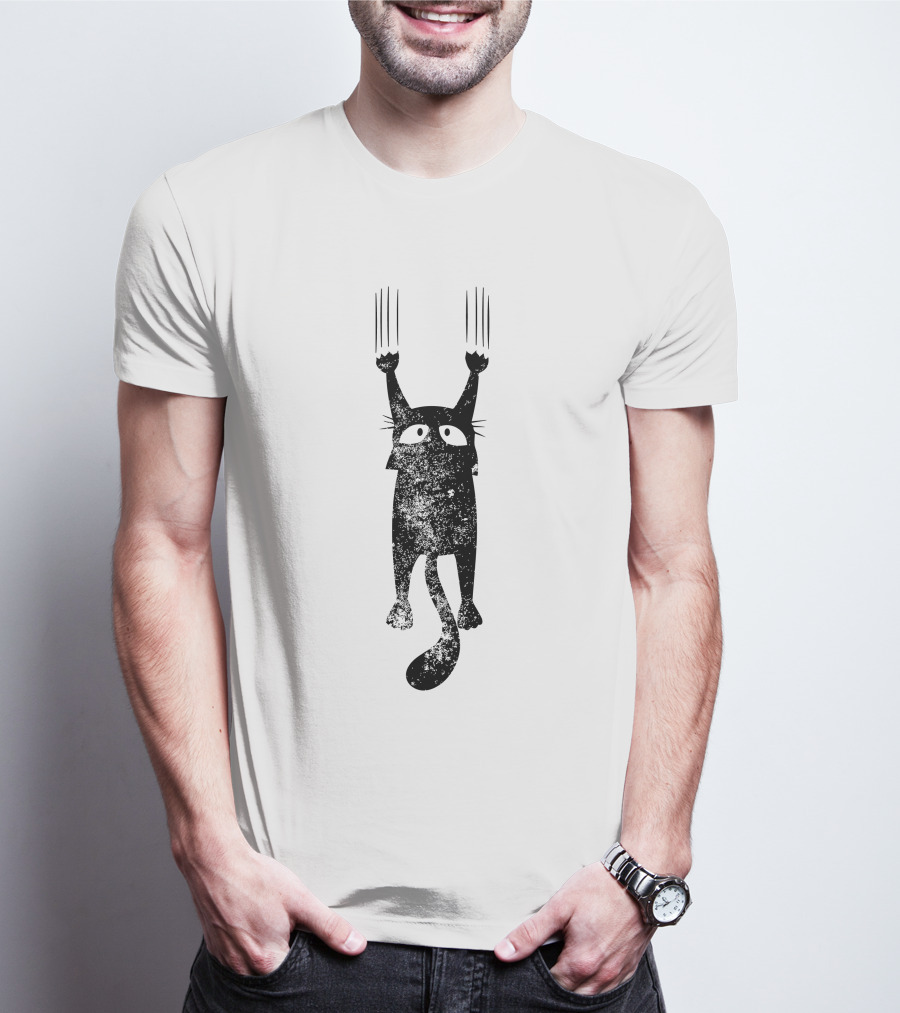 Scratching Black Cat Vintage Distressed Look T-Shirt