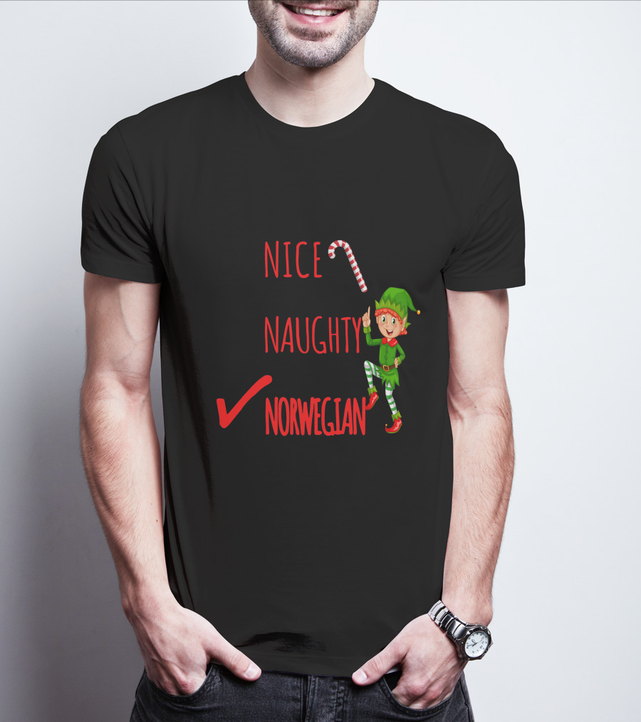 Nice Naughty Norwegian Elf Christmas Checklist T-Shirt