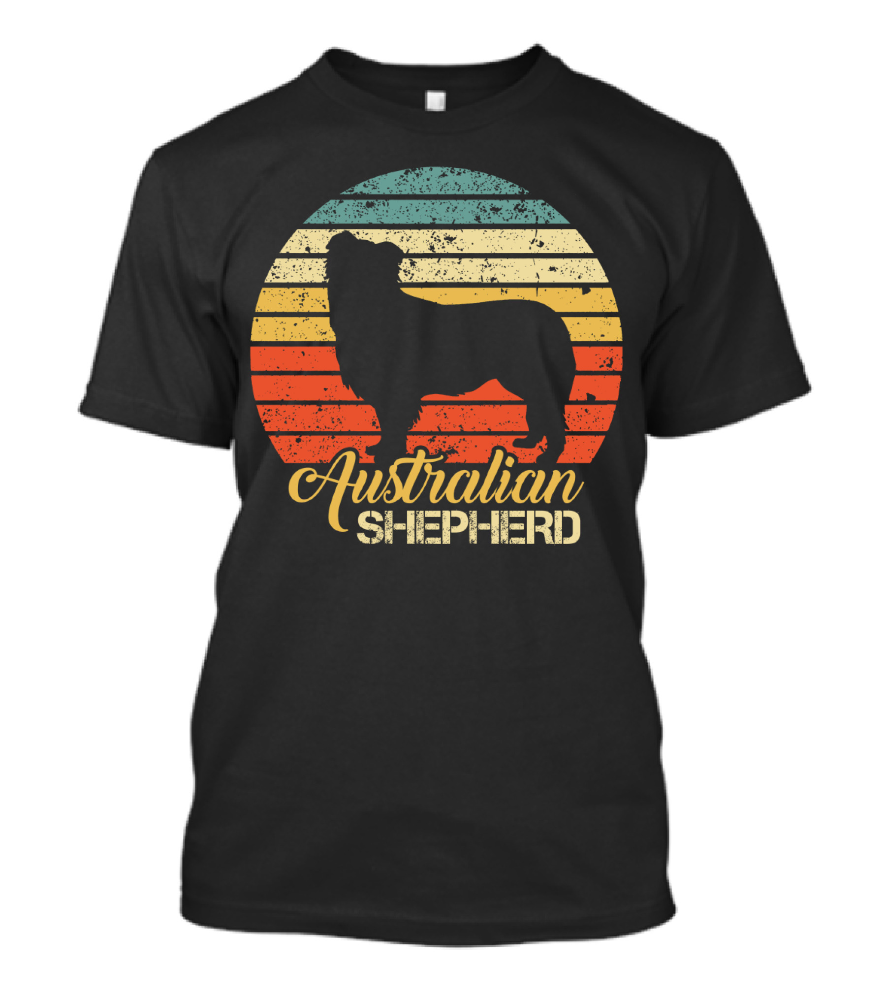 Retro Striped Silhouette Vintage Australian Shepherd T-Shirt