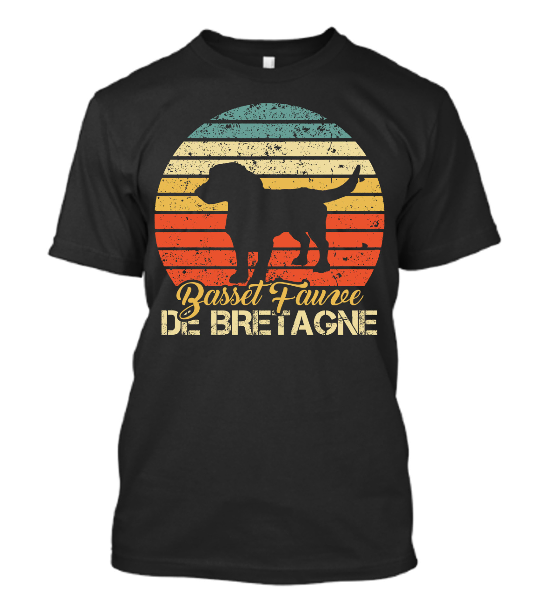 Retro Stripes Basset Fauve De Bretagne Silhouette Vintage T-Shirt