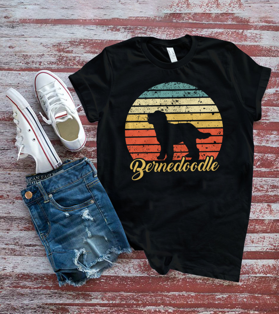 Retro Striped Bernedoodle T-Shirt