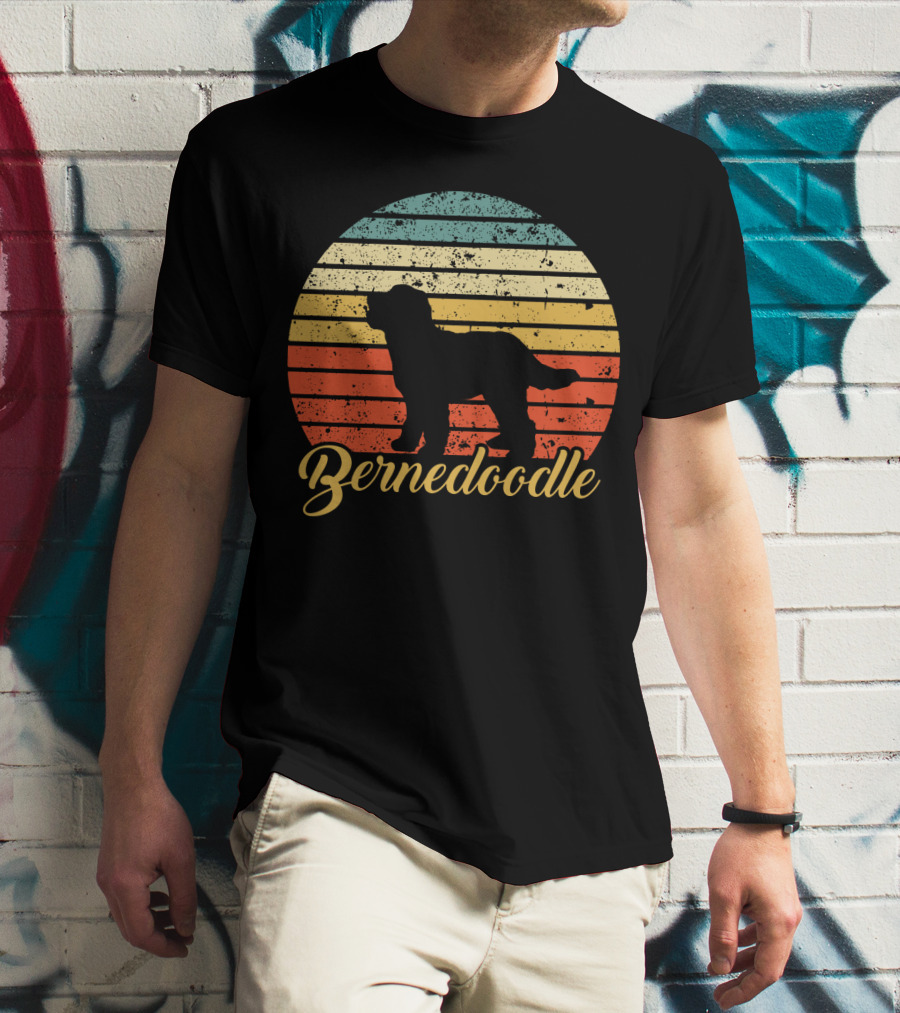 Retro Striped Bernedoodle T-Shirt