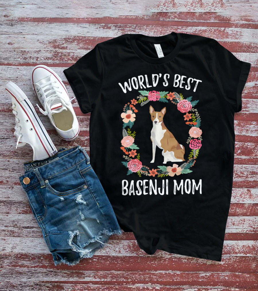 World's Best Basenji Mom Floral Wreath T-Shirt