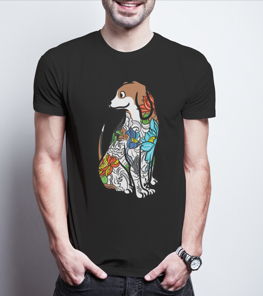 Beagle With Vibrant Floral Tattoo T-Shirt