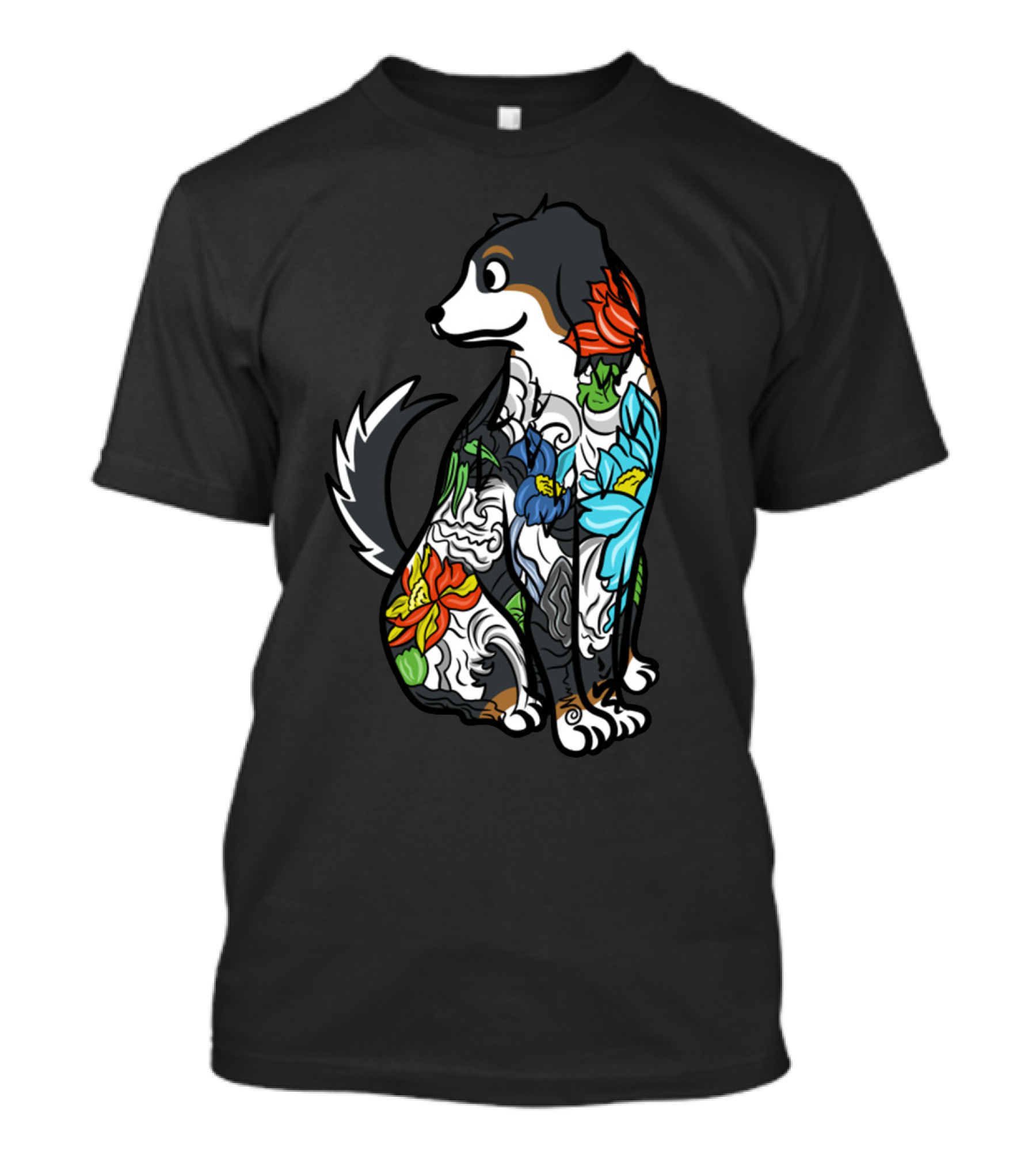 Colorful Floral Tattoo Style Bernese Mountain Dog T-Shirt