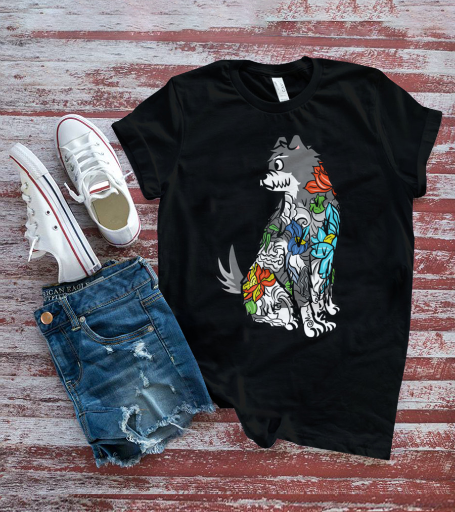 SCHNAUZER COLORFUL FLORAL TATTOO T-Shirt