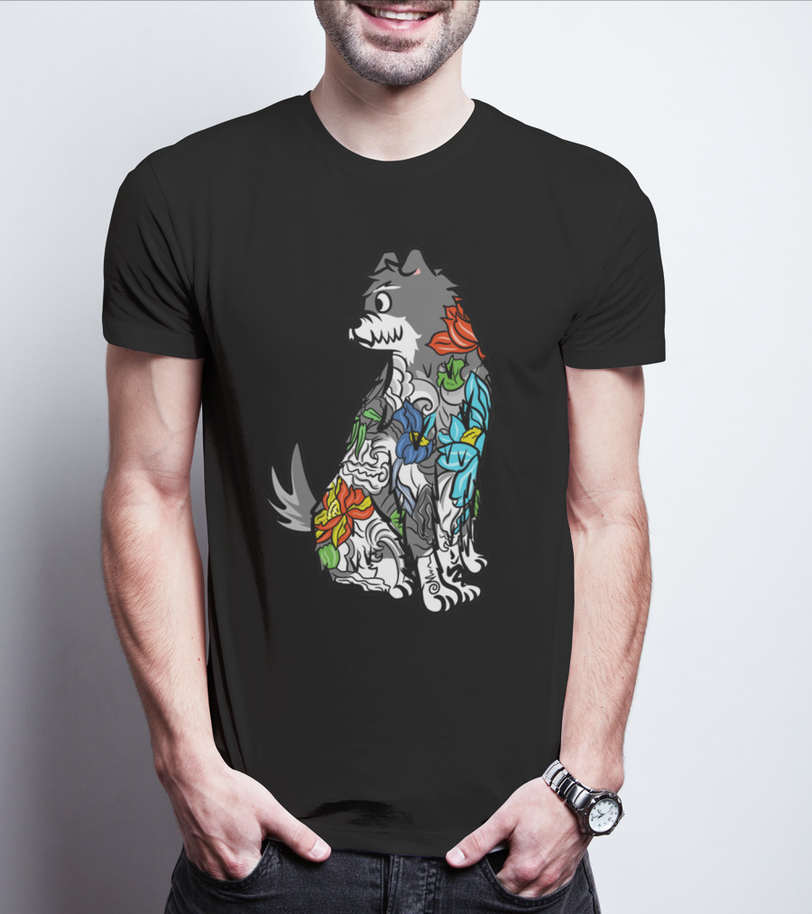 SCHNAUZER COLORFUL FLORAL TATTOO T-Shirt