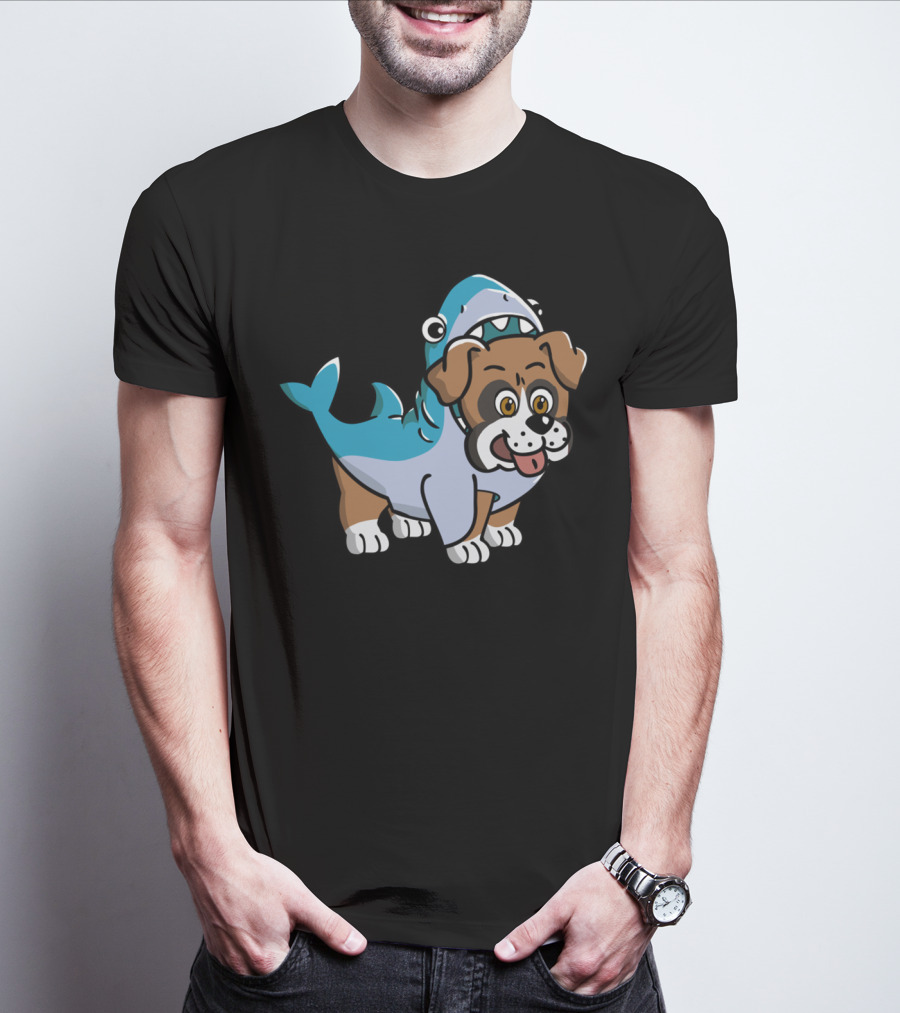 Friendly Boxer Dog In Shark Costume Playfully Walking T-Shirt