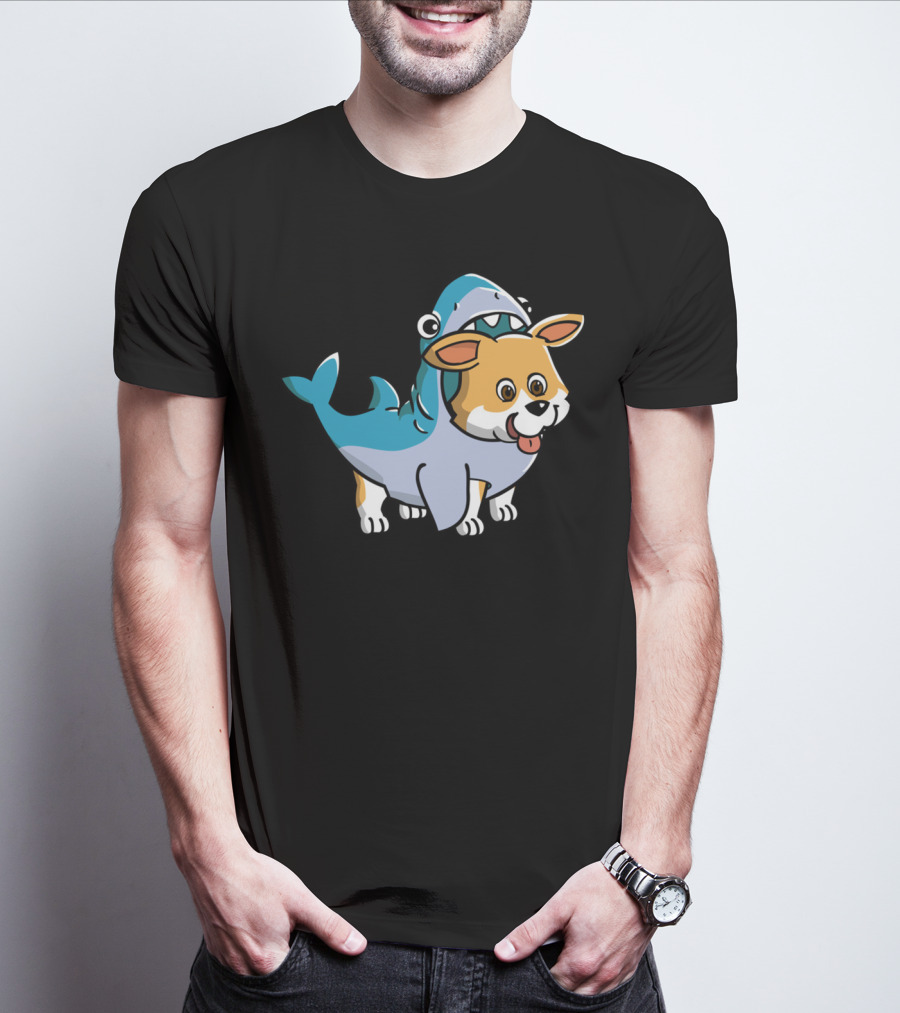 Corgi In Shark Costume Cute Hybrid T-Shirt