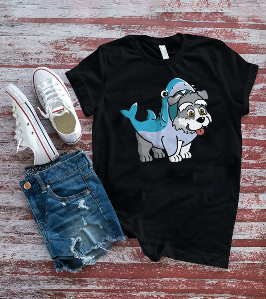 Schnauzer In Shark Costume Playful Cartoon Mashup T-Shirt