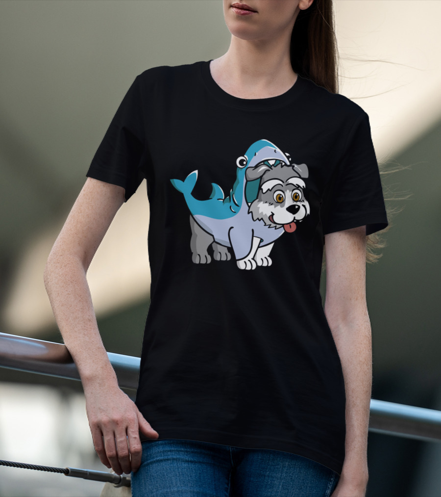 Schnauzer In Shark Costume Playful Cartoon Mashup T-Shirt