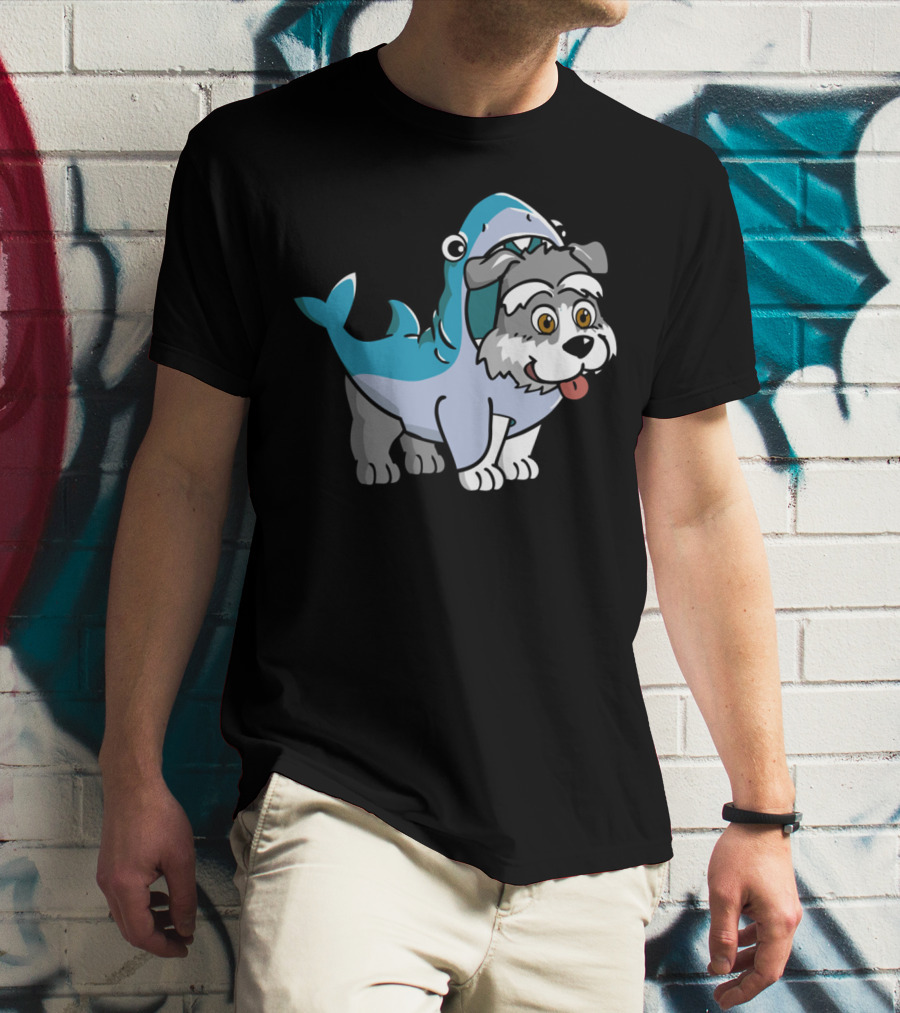 Schnauzer In Shark Costume Playful Cartoon Mashup T-Shirt