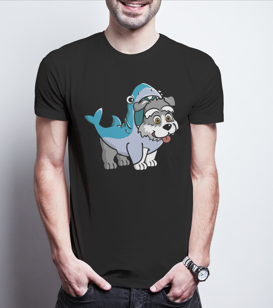 Schnauzer In Shark Costume Playful Cartoon Mashup T-Shirt