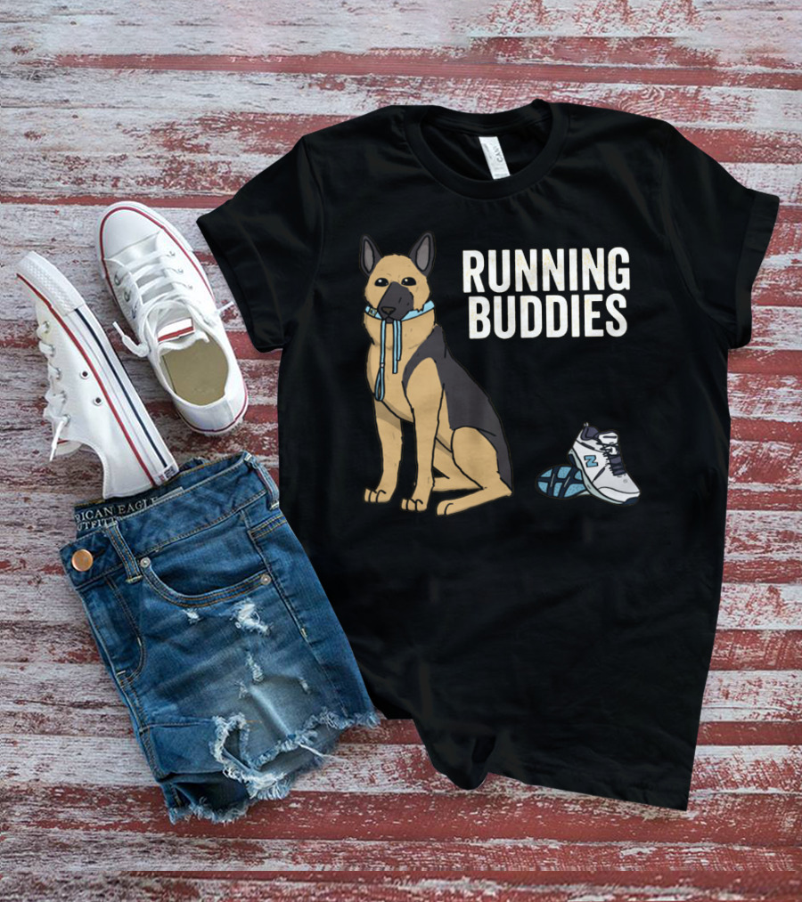 German Shepherd Running Buddies With Shoes And Collar T-Shirt
