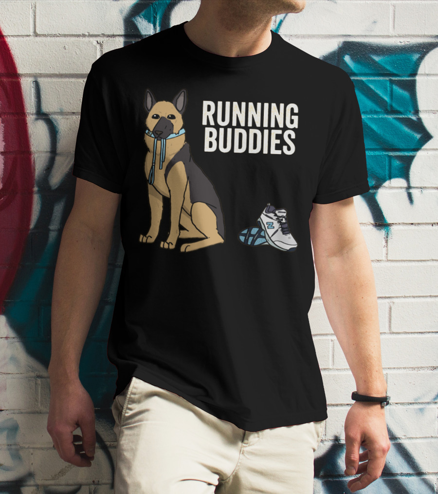German Shepherd Running Buddies With Shoes And Collar T-Shirt