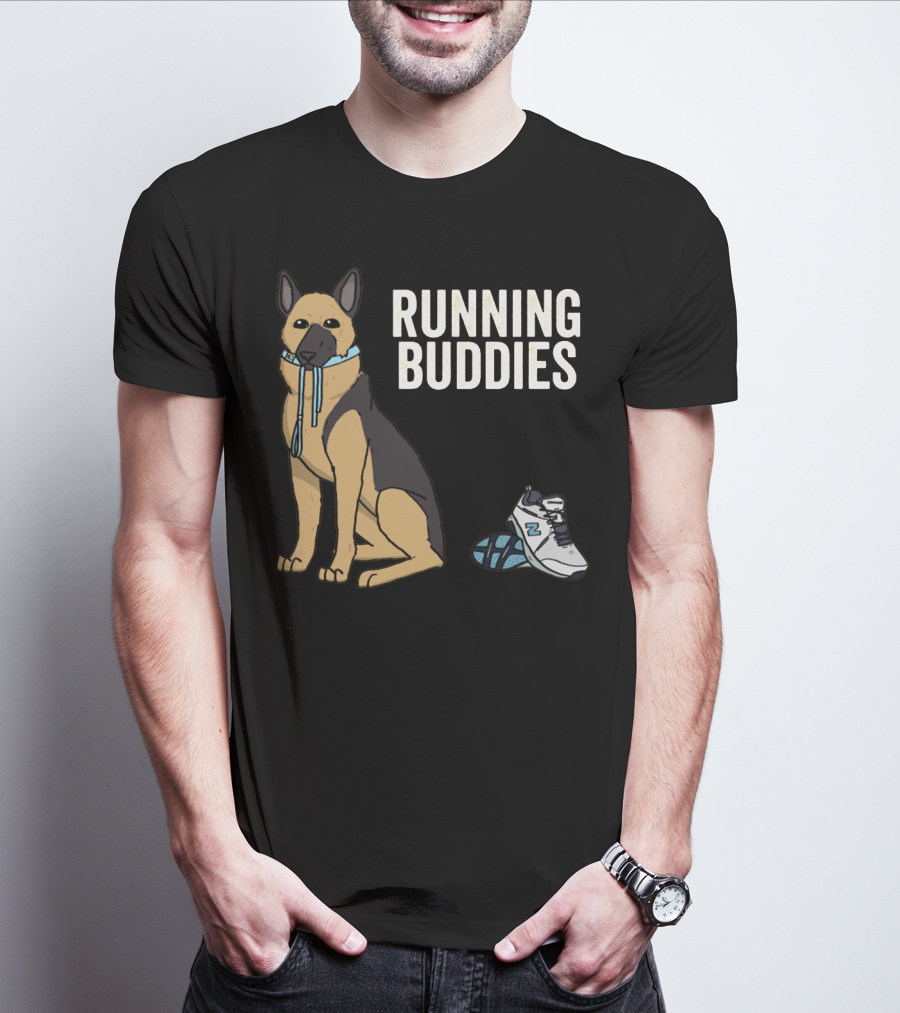 German Shepherd Running Buddies With Shoes And Collar T-Shirt