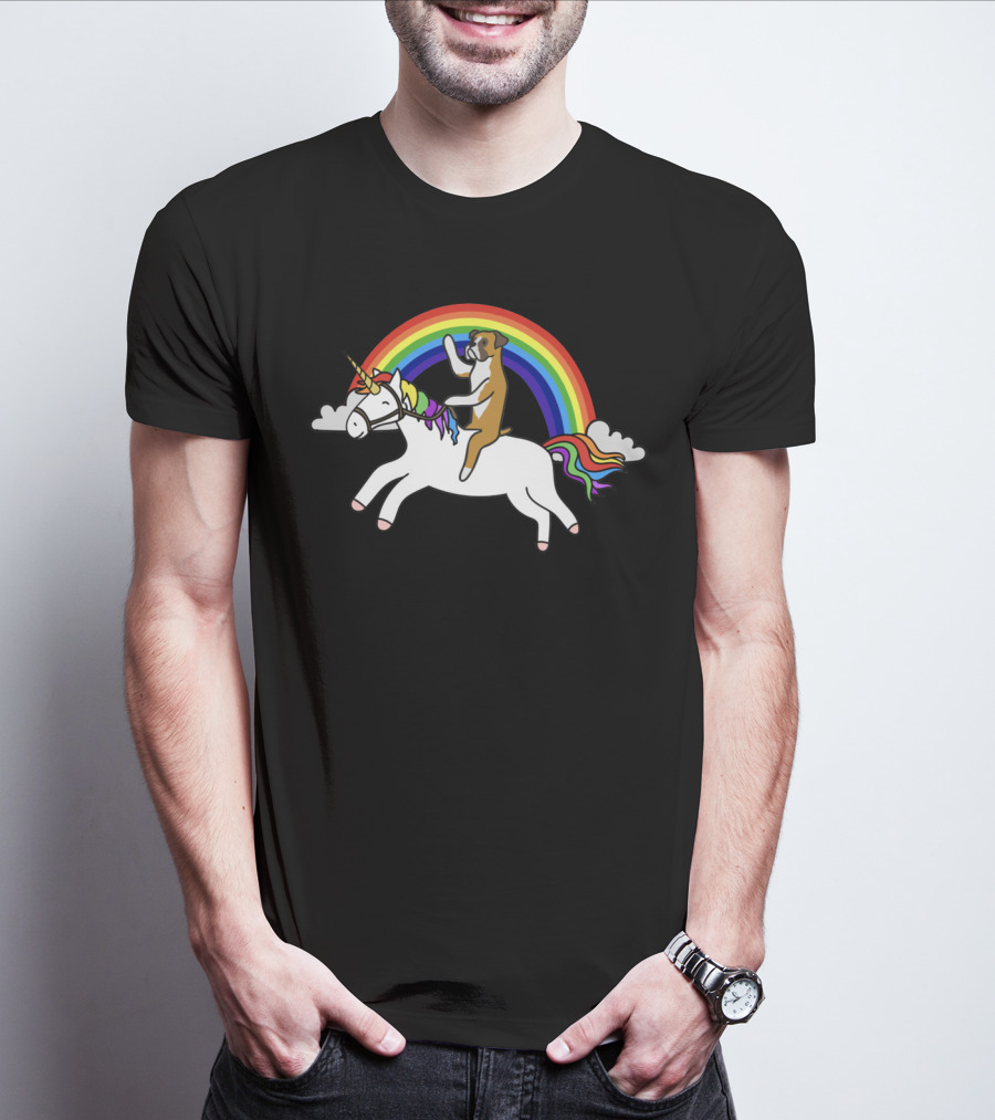Boxer Dog Riding Unicorn T-Shirt