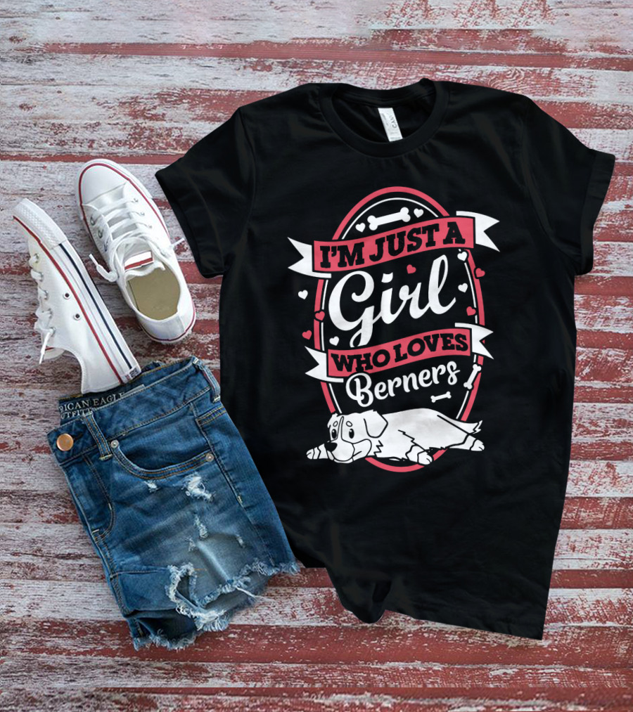 I'm Just A Girl Who Loves Berners With Cute Dog And Bone Motif T-Shirt