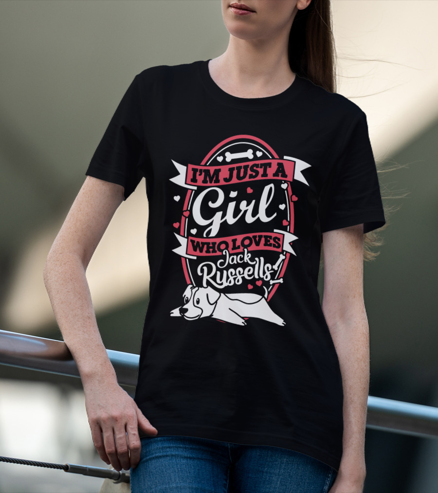 I'm Just A Girl Who Loves Jack Russells With Heart And Bone Accents T-Shirt