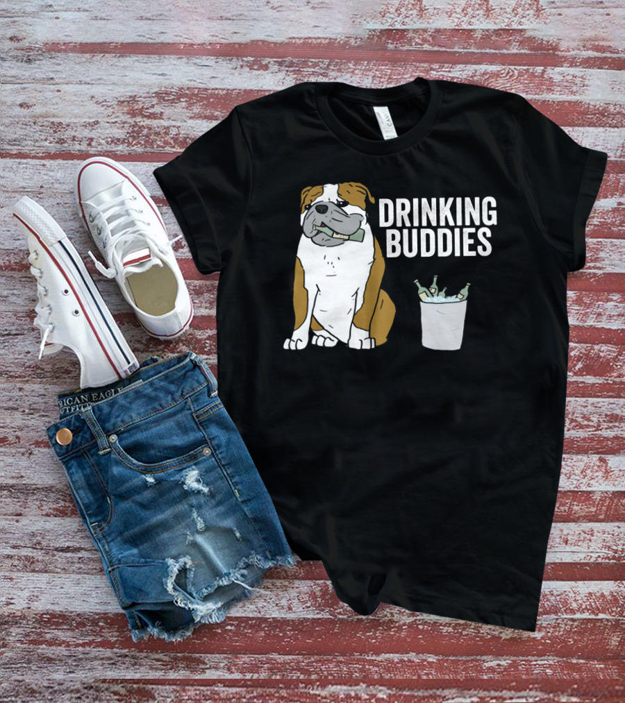 Bulldog Drinking Buddies With Ice Bucket And Bottles T-Shirt