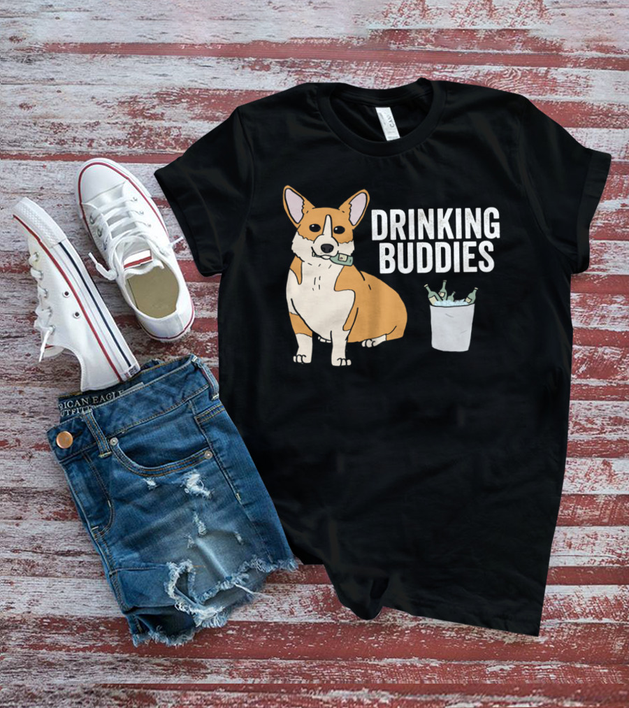Corgi With Beer Cooler And Drinking Buddies Text T-Shirt