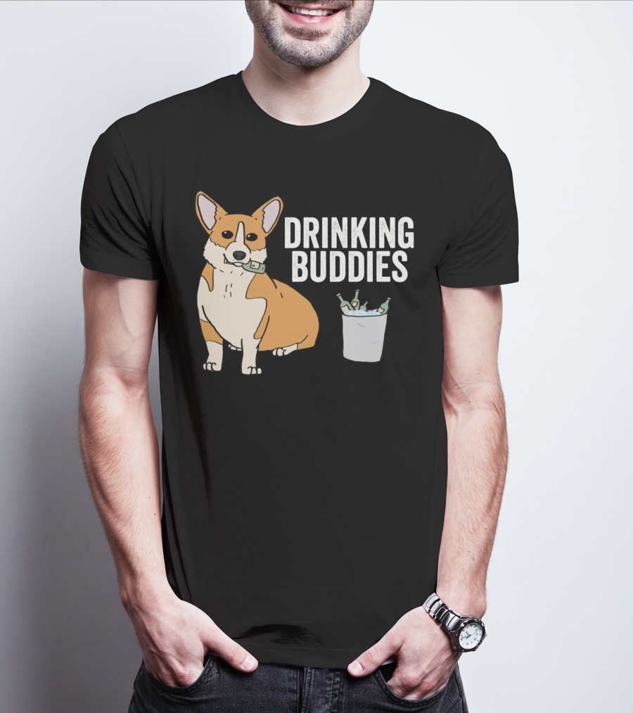 Corgi With Beer Cooler And Drinking Buddies Text T-Shirt