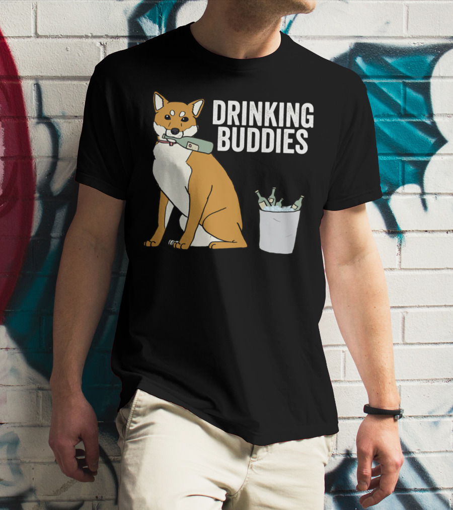 Shiba Inu With Ice Bucket And Bottles Drinking Buddies T-Shirt