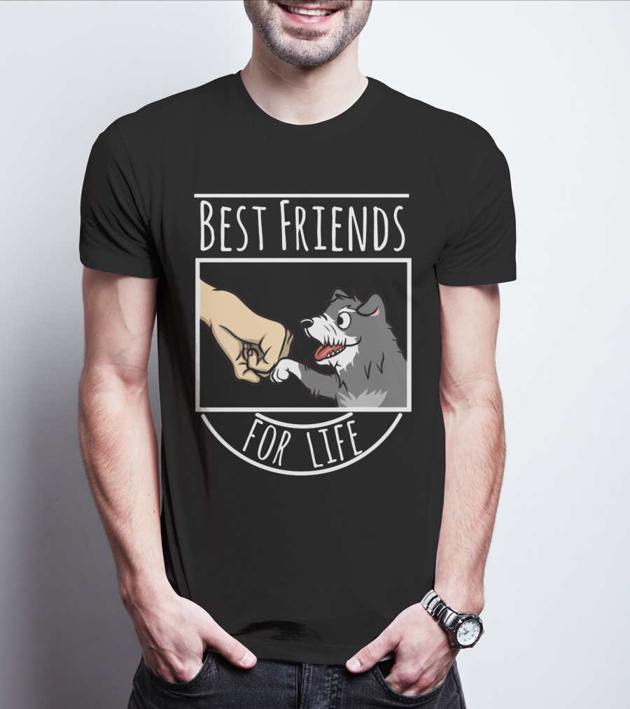 Best Friends For Life Schnauzer Dog Fist Bump Drawing T-Shirt