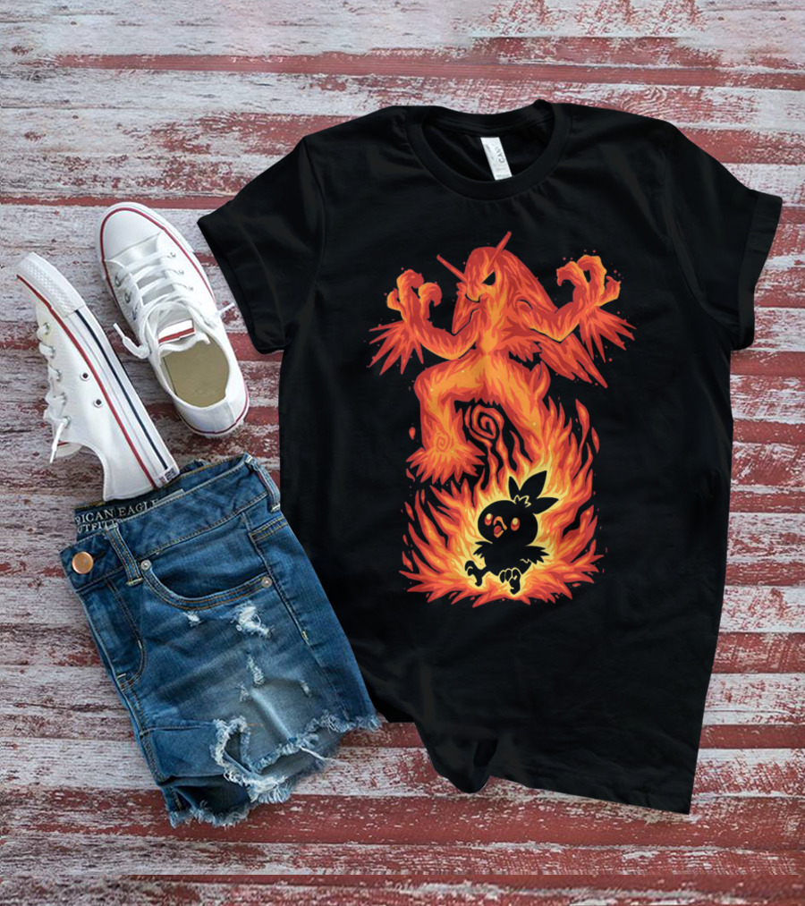 Evolution Pokemon Torchic Blaziken Flames T-Shirt