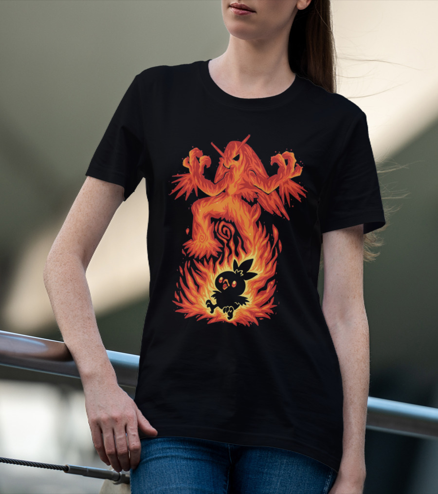 Evolution Pokemon Torchic Blaziken Flames T-Shirt