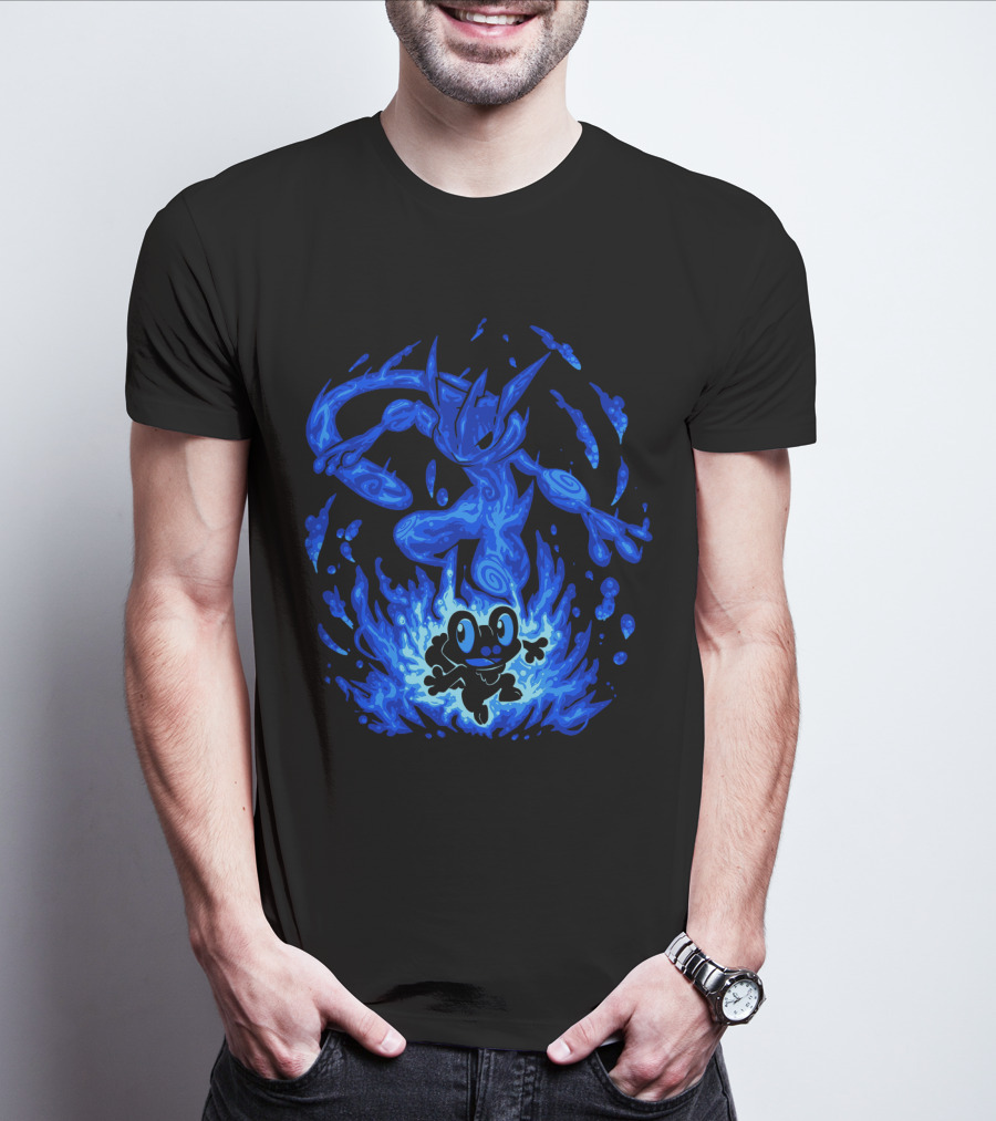 EVOLUTION POKEMON GRENINJA FROAKIE BLUE FLAMES T-Shirt