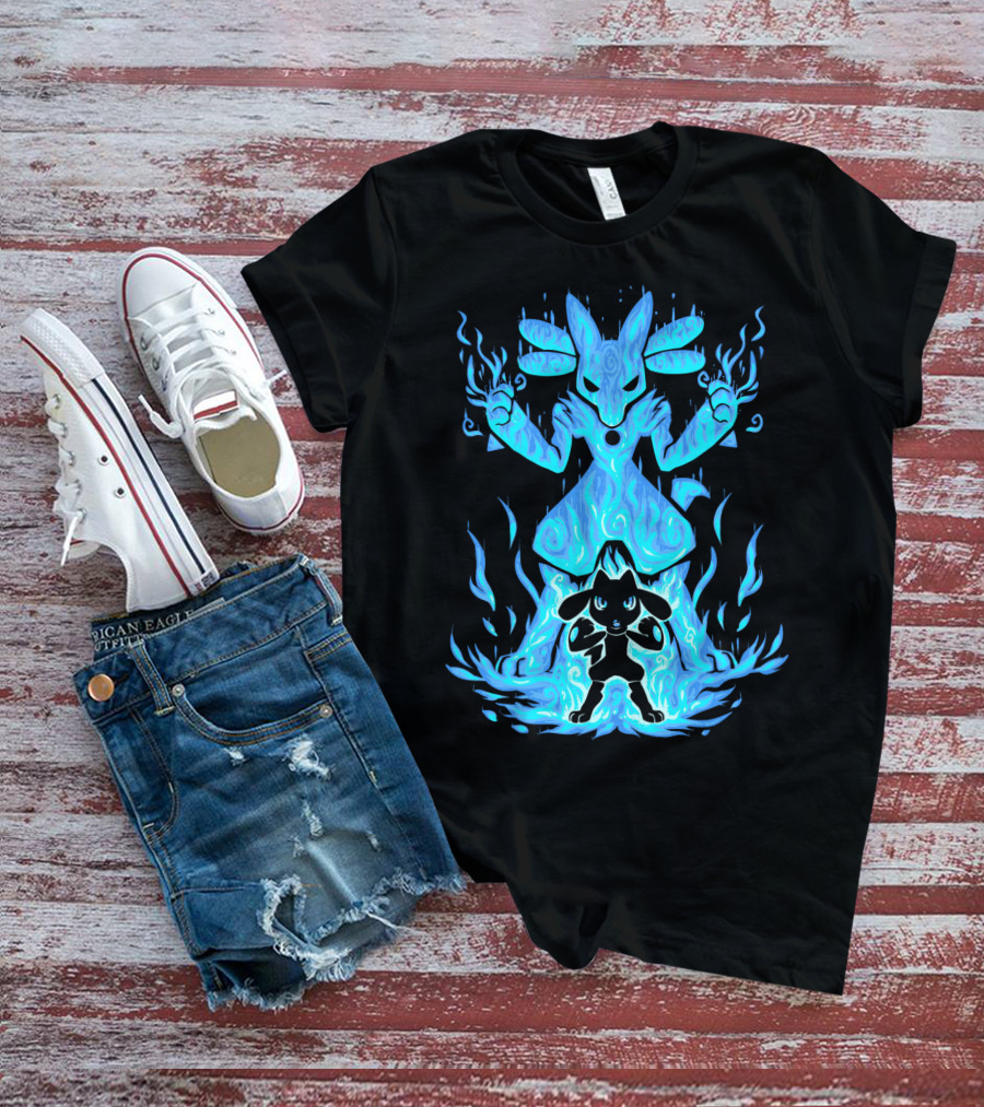 EVOLUTION POKEMON LUCARIO RIOLU AURA FLAMES T-Shirt
