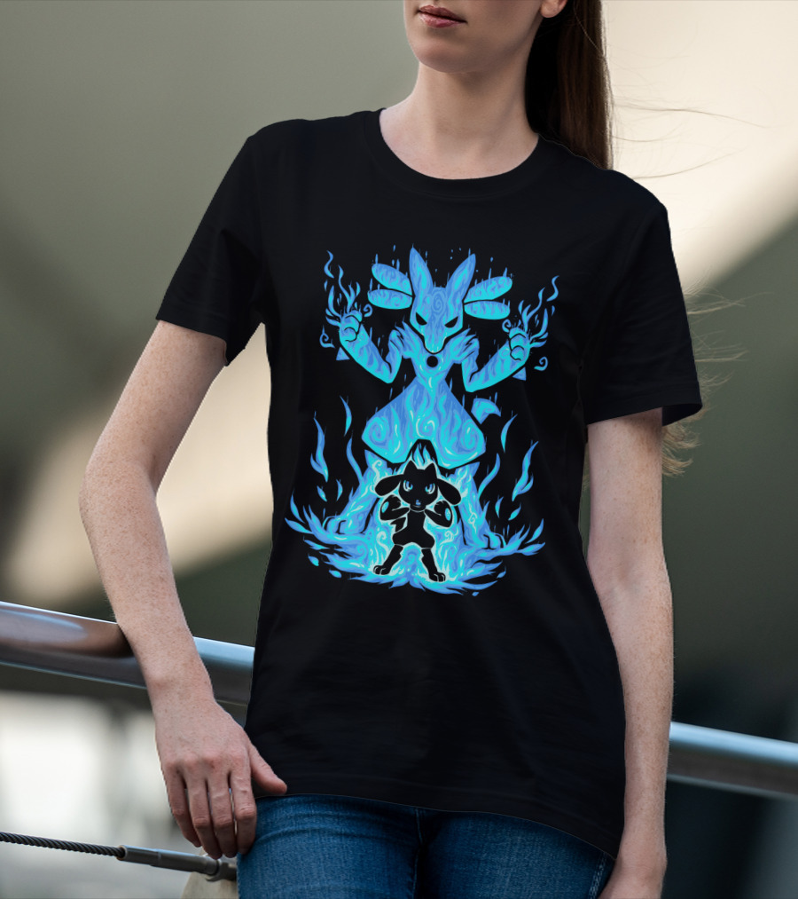EVOLUTION POKEMON LUCARIO RIOLU AURA FLAMES T-Shirt